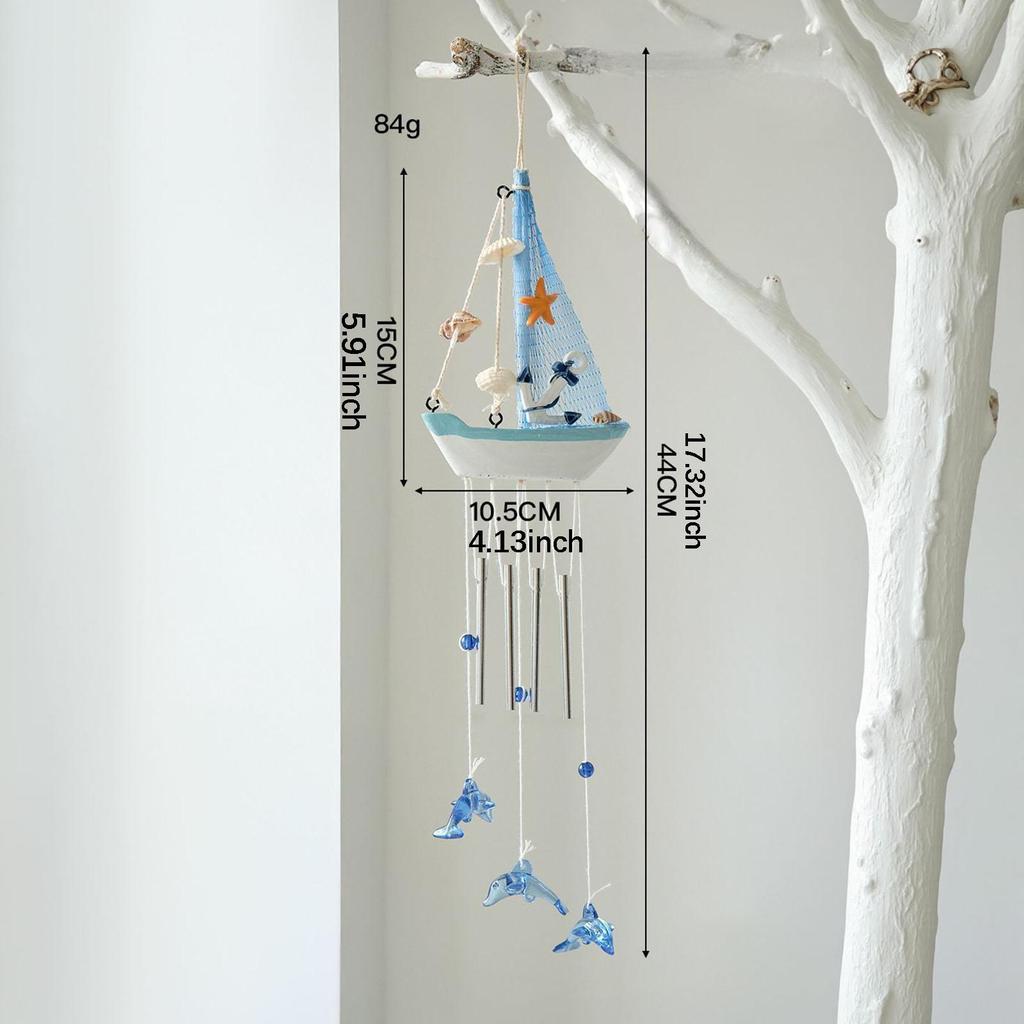 Sailboat Wind Chimes Unique Boat Windchime Charm Garden Wind Pendants Nautical Decor for Balcony Indoor Outdoor Yard