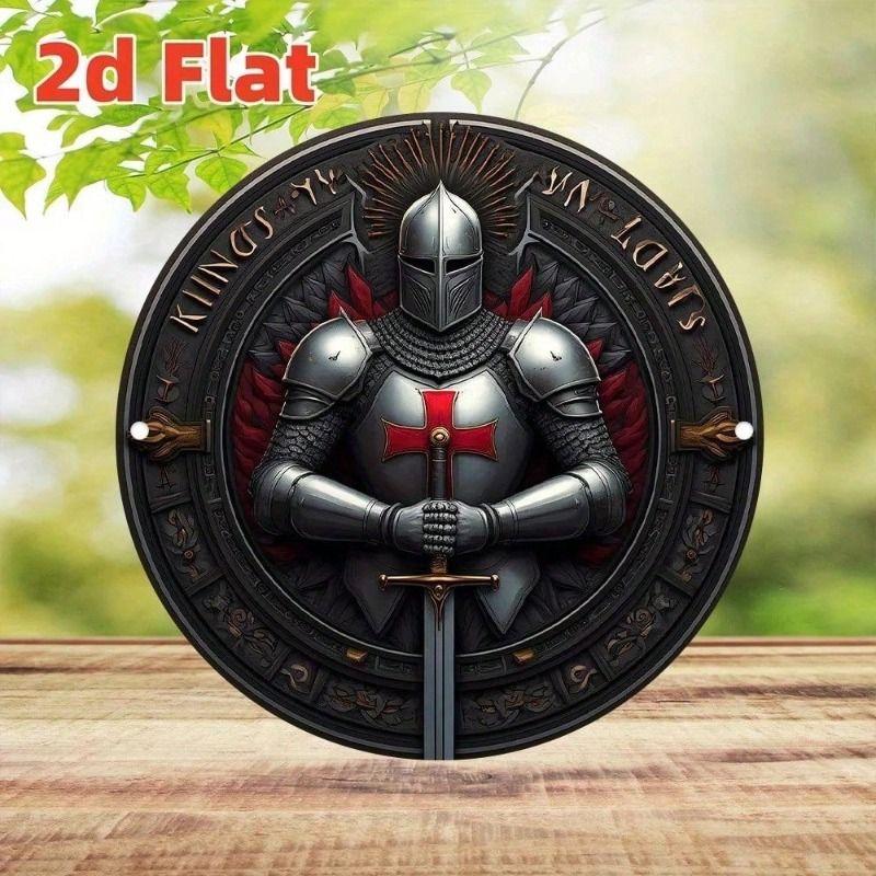 Metal Poster Templar Knight Emblem Round Garage Decor Wall Art