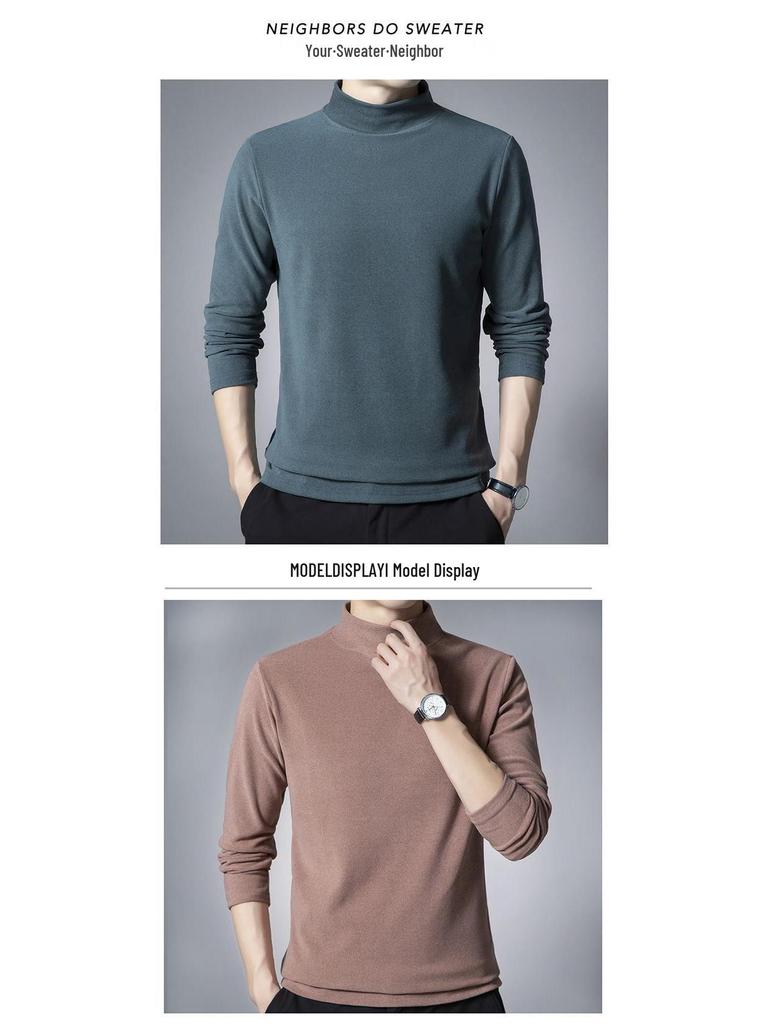 Woodpecker Men's Double-Brushed Long Sleeve Semi-High Collar Top for Autumn/Spring