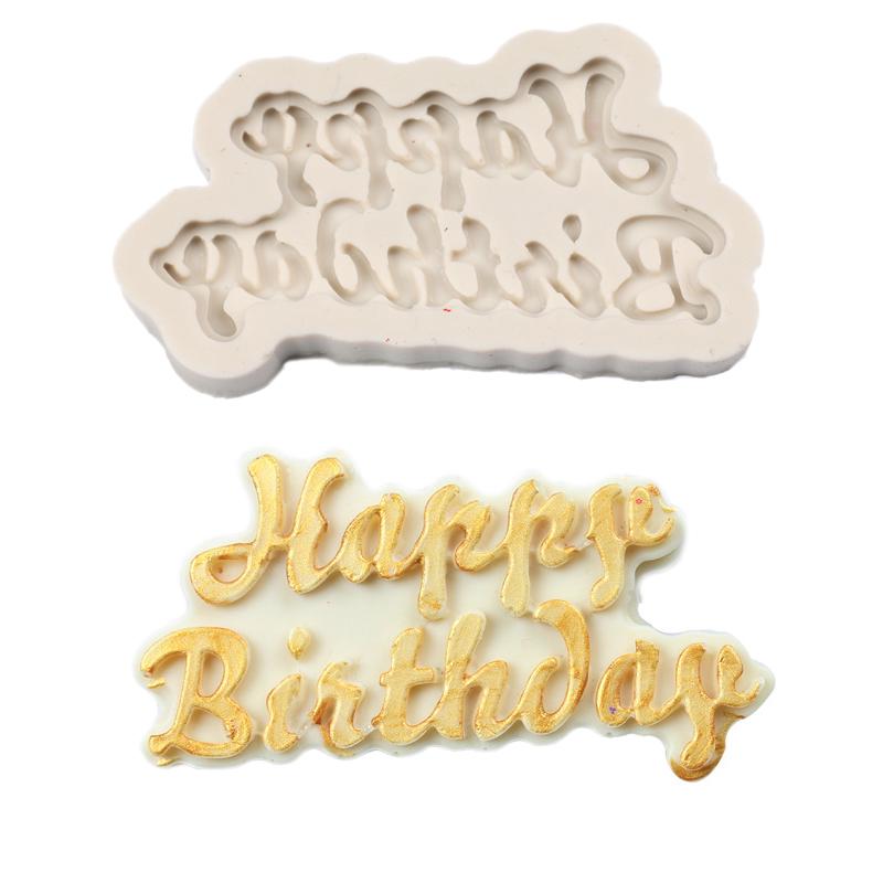 DL 1pc New Happy Birthday Letters Silicone Fondant Cake Mold Chocolate Baking Mould