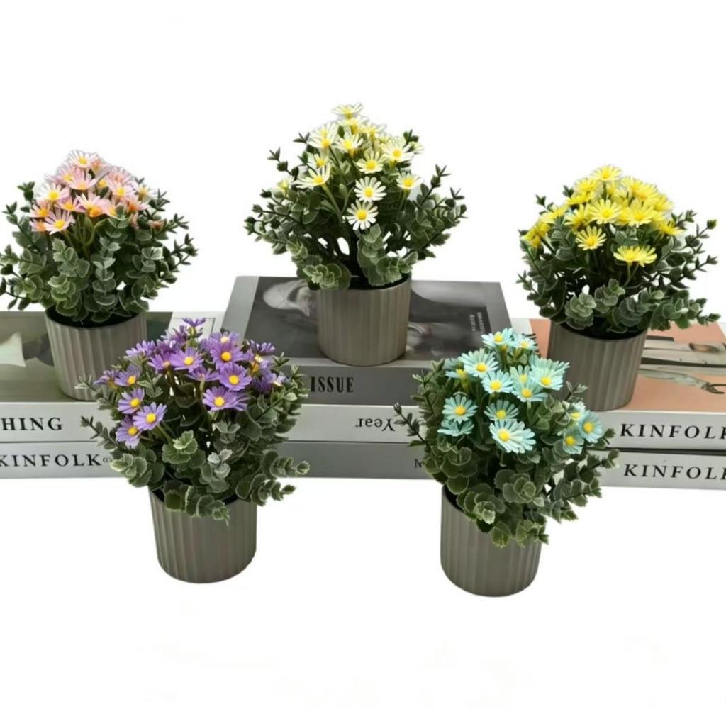 Chamomile Artificial Flower Arrangement for Home & Restaurant Decor - Small Daisy Potted Plant