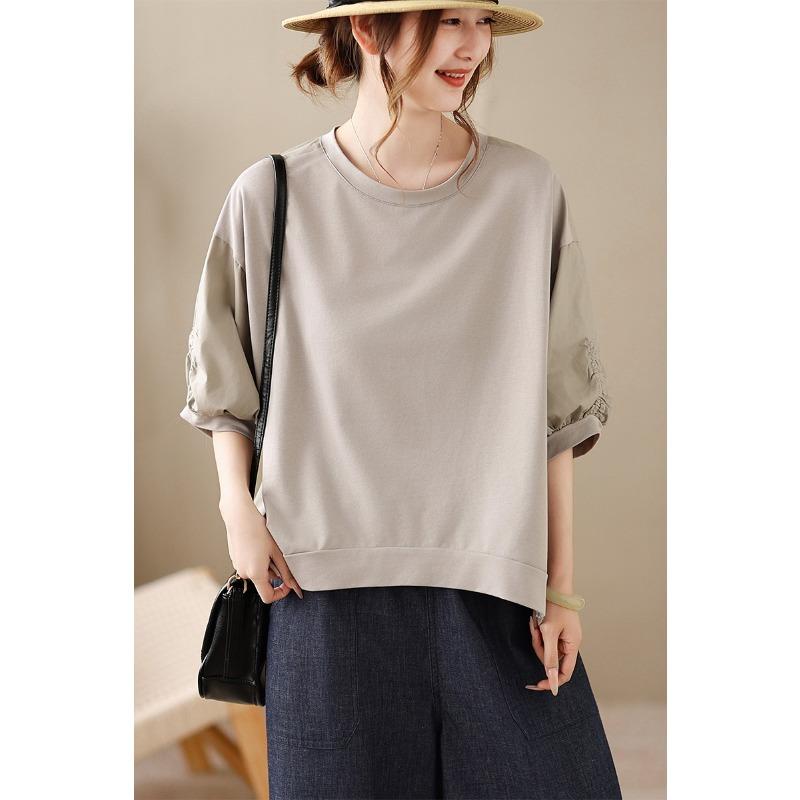 DIMANAF 2026 Plus Size Summer Women T-Shirts Casual Lady Tops Cotton Tunic Shirt Oversize Loose Tees Black