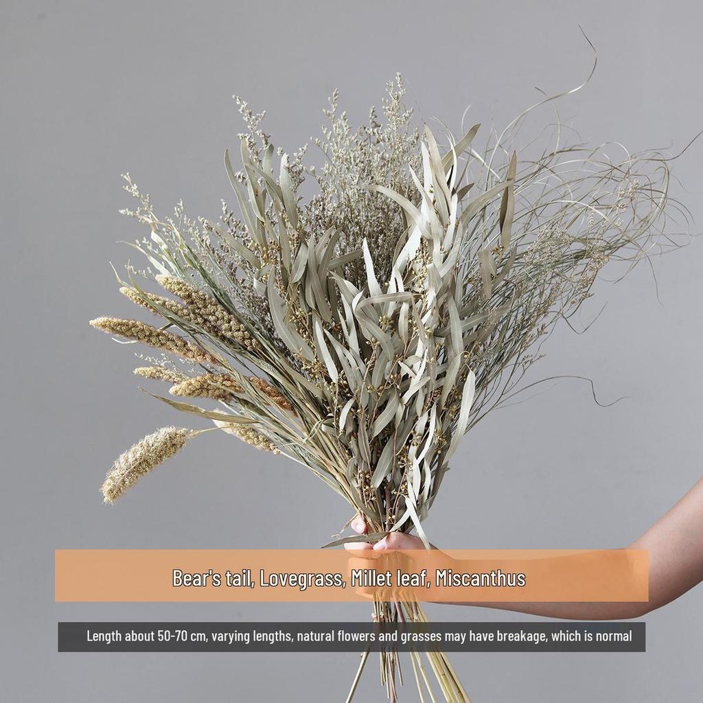 Wabi-sabi Dried Flower Arrangement: Reed, Pine Cones, Cotton, Wheat, Poppy Bouquet