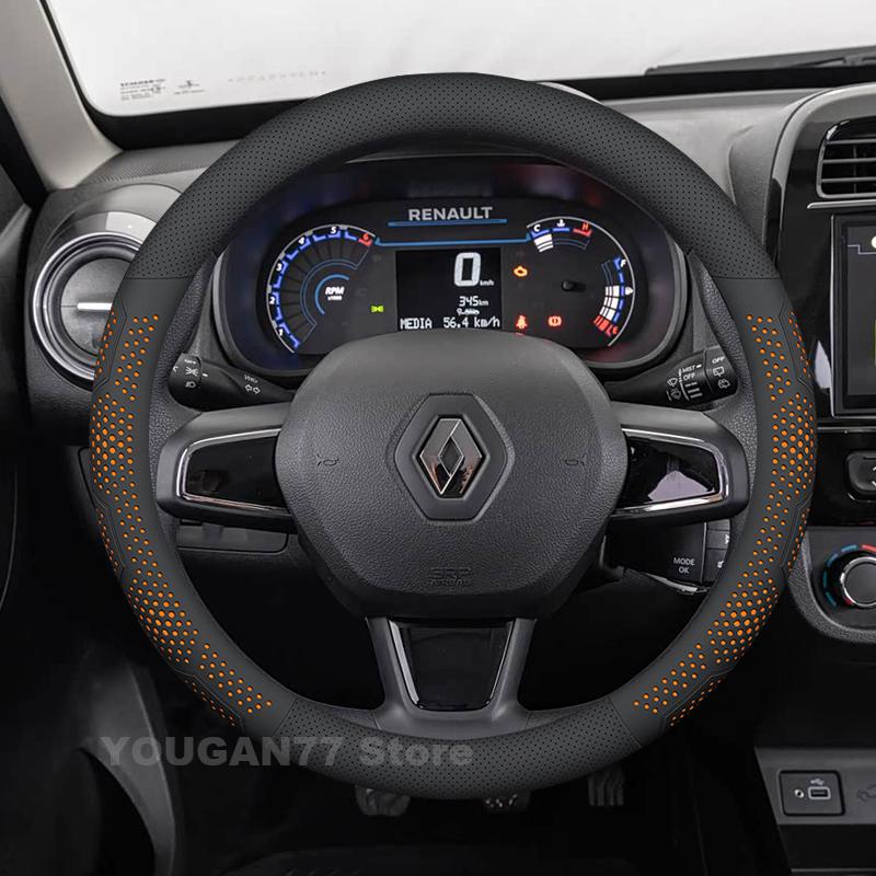 Leather Car Steering Wheel Cover For Renault Kwid Megane 2016-2023 Covers For Covers Auto interior Renault clio Accessories 2023