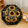 Retro Sunflowers Printed Umbrella Windproof Folding Umbrella Portable Sun and Rain Umbrella Suitable for Gifting