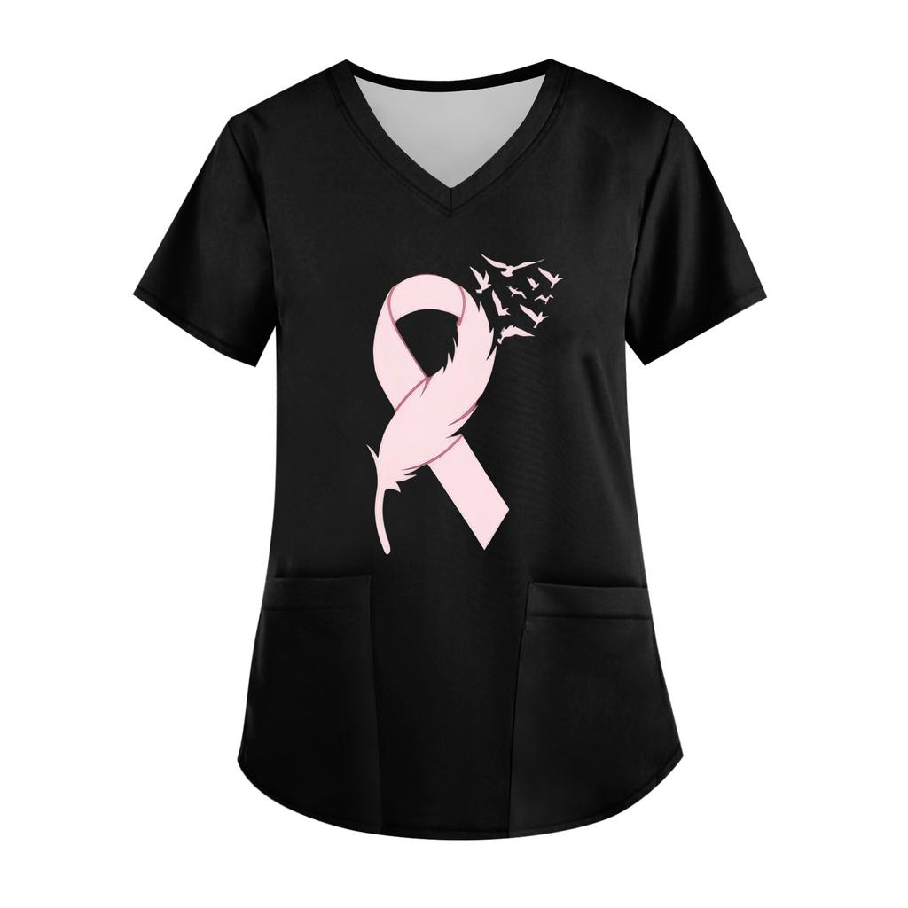 Women's V-Neck Short-Sleeve Pocketed Top With Side Slit