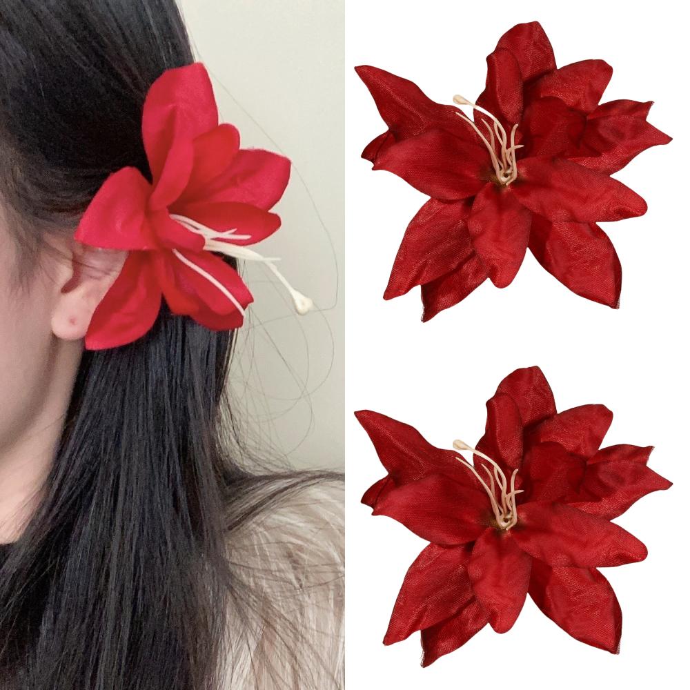 2/4/6 Pcs Hawaiian Flower Hair Clips for Women Artificial Floral Hibiscus Lily Barrettes Hairpin Accessories Vacation Beach Gift
