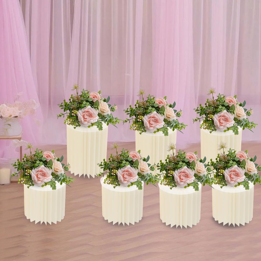 Round Cylinder Wedding Flower Stands, 7-Piece Set with 1.5cm Thick PVC Panels, Foldable Column Display for Centerpieces, Banquet