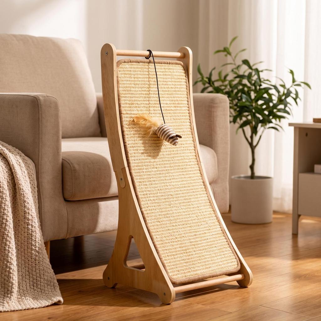 Leaning Cat Scratcher with Wooden Frame Vertical Pet Supply Durable for Cats