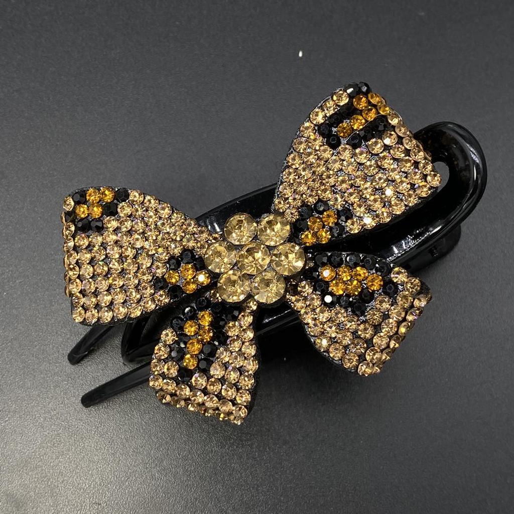 Korean Rhinestone Leopard Butterfly Hair Clip with Floral Design