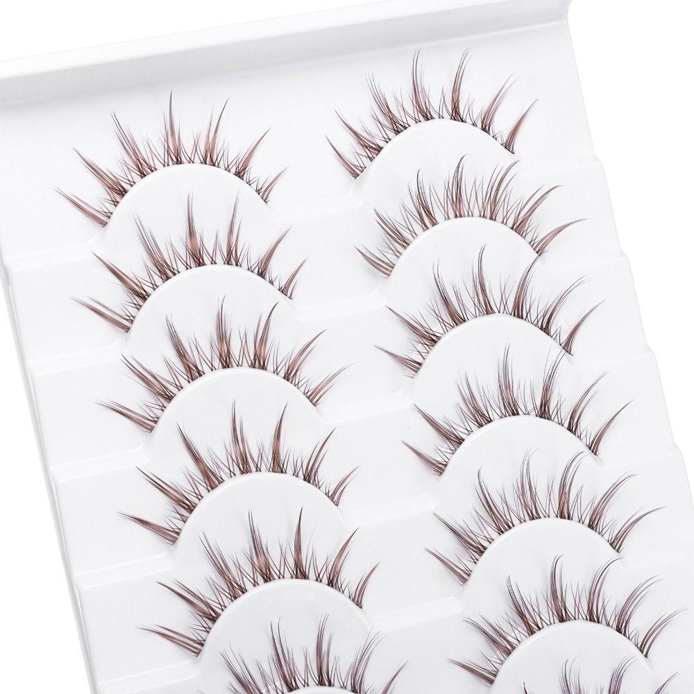 Spiky Brown False Eyelashes Clear Band Fake Eyelashes 10 Pairs Manga Lashes  Women