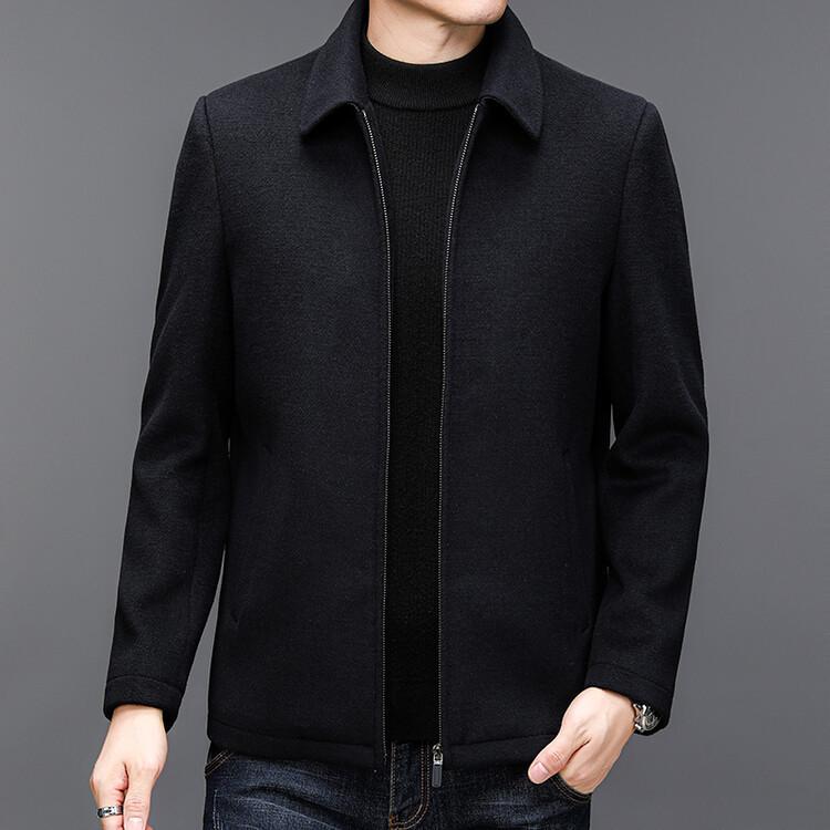 Pánský nový podzimní a zimní ležérní vlněný kabát s klopami