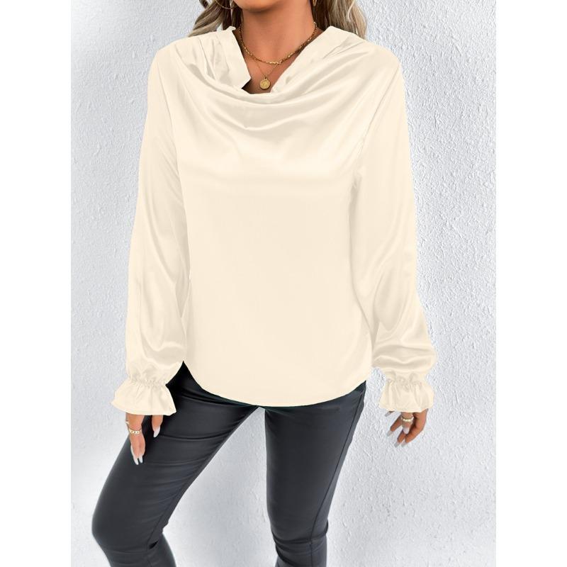 

Блузка с длинным рукавом из искусственного шелка и атласные женские блузки и рубашки XXL абрикосовый