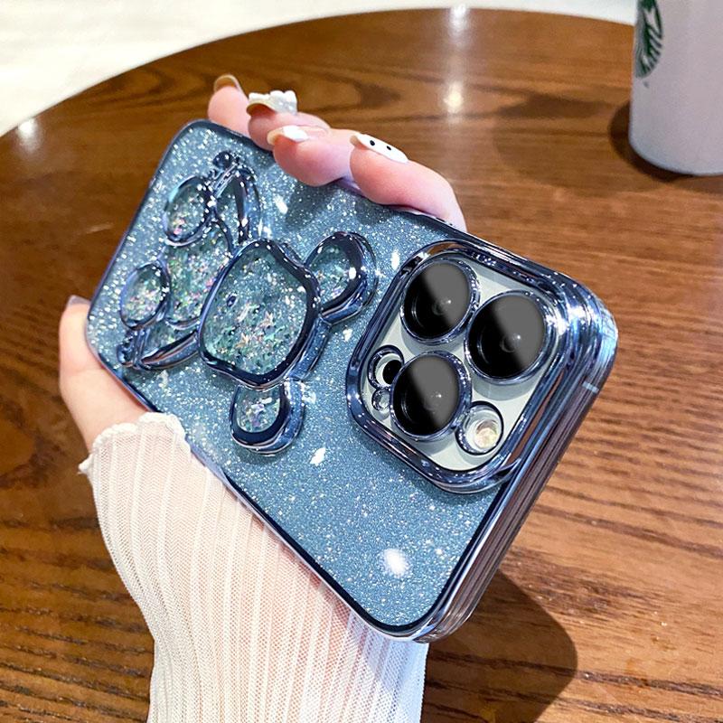 Treibsand Glitzer Bär Handyhülle für Für Iphone 14 16 17 Pro Max 1 Plus Niedliche Galvanik Hüllen für Für Iphone 1 12 13 11 ProMax