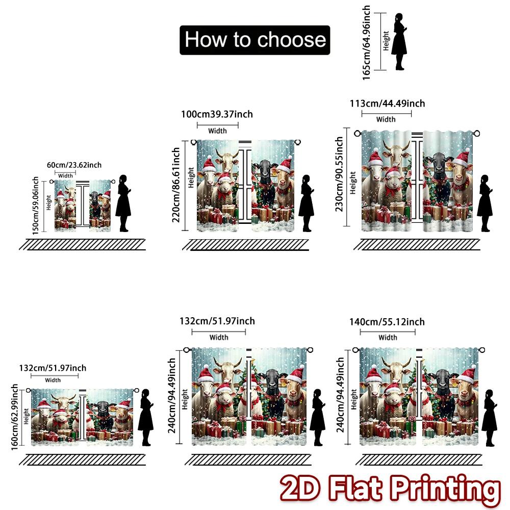 2pcs 2D Flat Printing Merry Christmas Popular Curtains Farm Animals Celebrate Christmas Polyester Without Electricity Festive