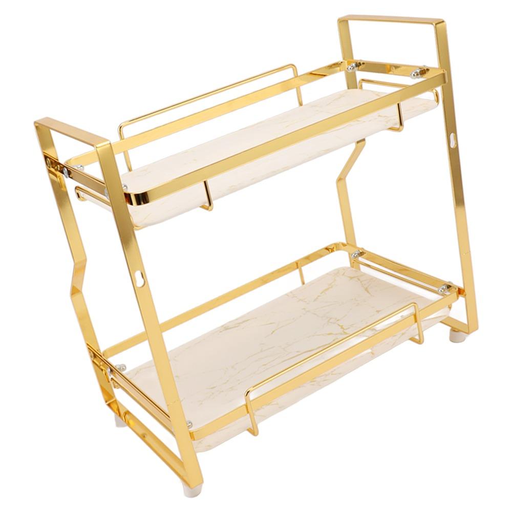 Iron Standing Rack White and Gold Organizer Shelf Living Room Bedroom Kitchen Bathroom
