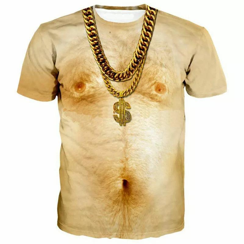 Men Funny Chest Hair Muscle 3D Print T-shirt Summer Short Sleeve Casual Harajuku Streetwear Tee