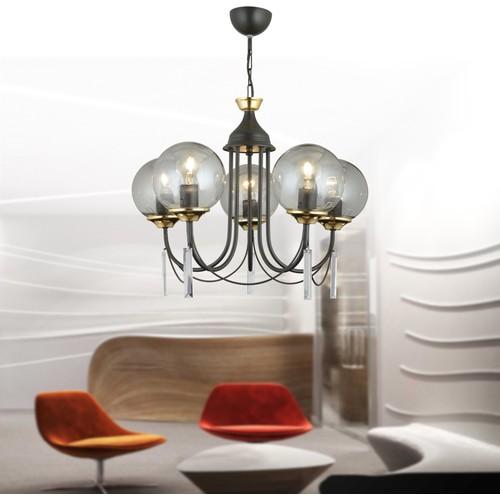 

Люстра Kardelen Lighting Black Aesthetic 5 Piece Smoked Globe Glass Luxury Направленная вверх хрустальная каменная люстра