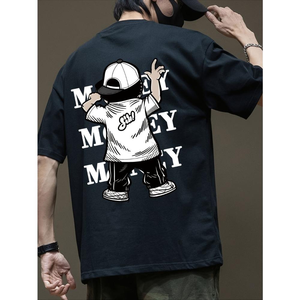 Summer Men's Fashionable Cartoon Letter Printed Breathable Round Neck T-shirt Outdoor Urban High Street Casual Top