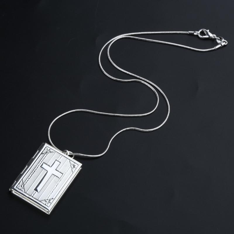 Bible Book Locket Charm Pendant for Jewelry Making Holy-Bible Pendant Cross Picture Box Frame Charm DIY Necklace Jewelry