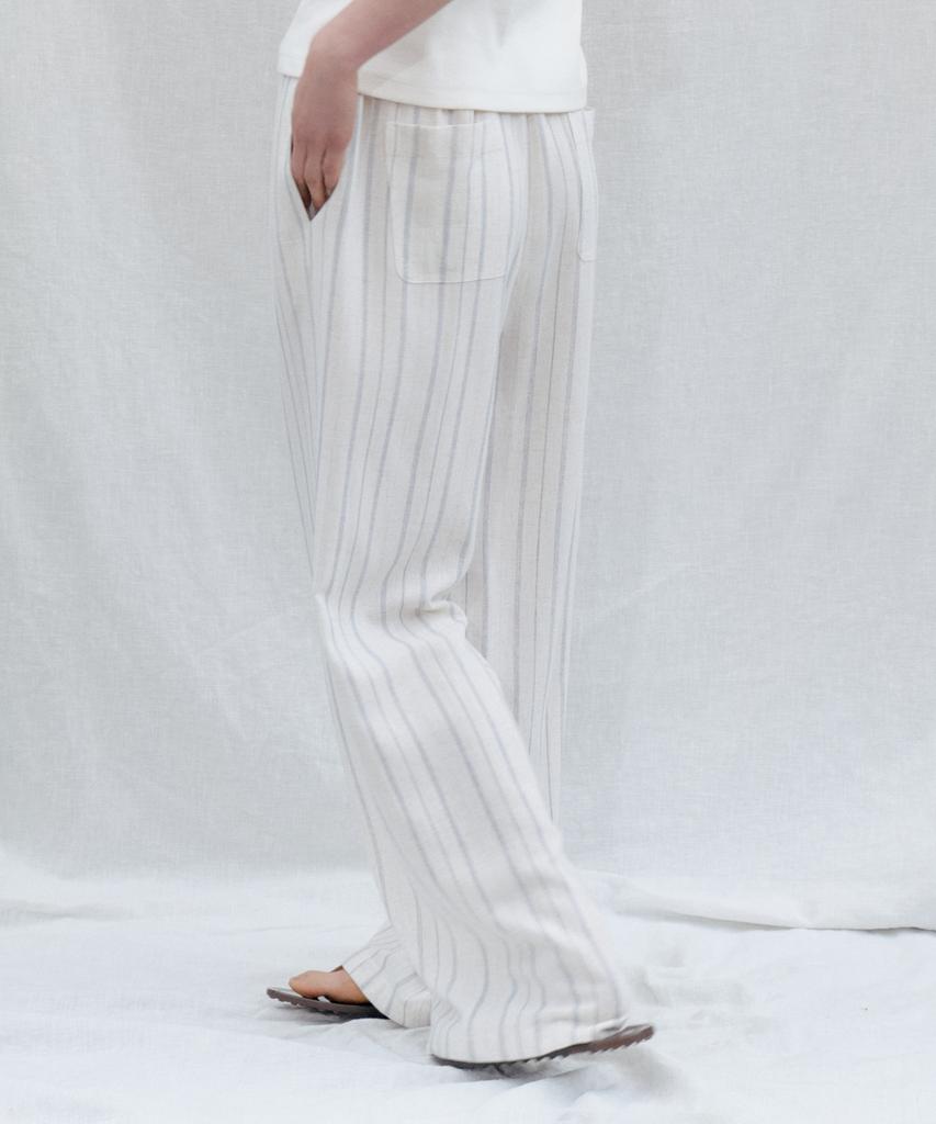 STEP AROUND Linen Stripe Easy Banding Pants_Oatmeal