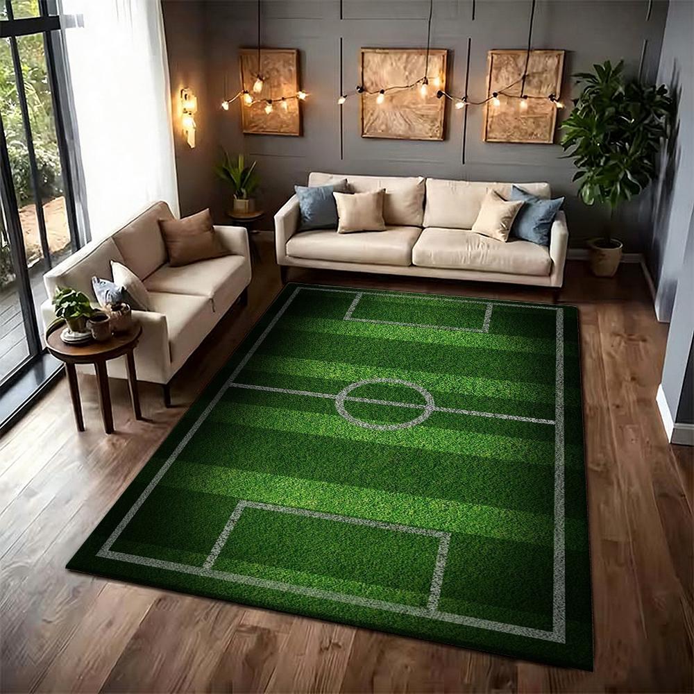 Green Soccer Field Indoor Rug Soft Nonslip Carpet For Living Room Play Area Hallway Home Party Decor Valentine'S Day Gift
