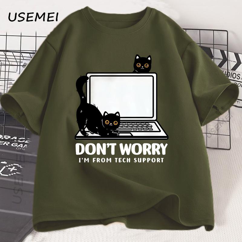 Don't Worry I'm From Tech Support Cat T Shirt Funny Cat T-Shirt Cat Lover Tee  Gift Clothes Summer Cotton Short-sleeve