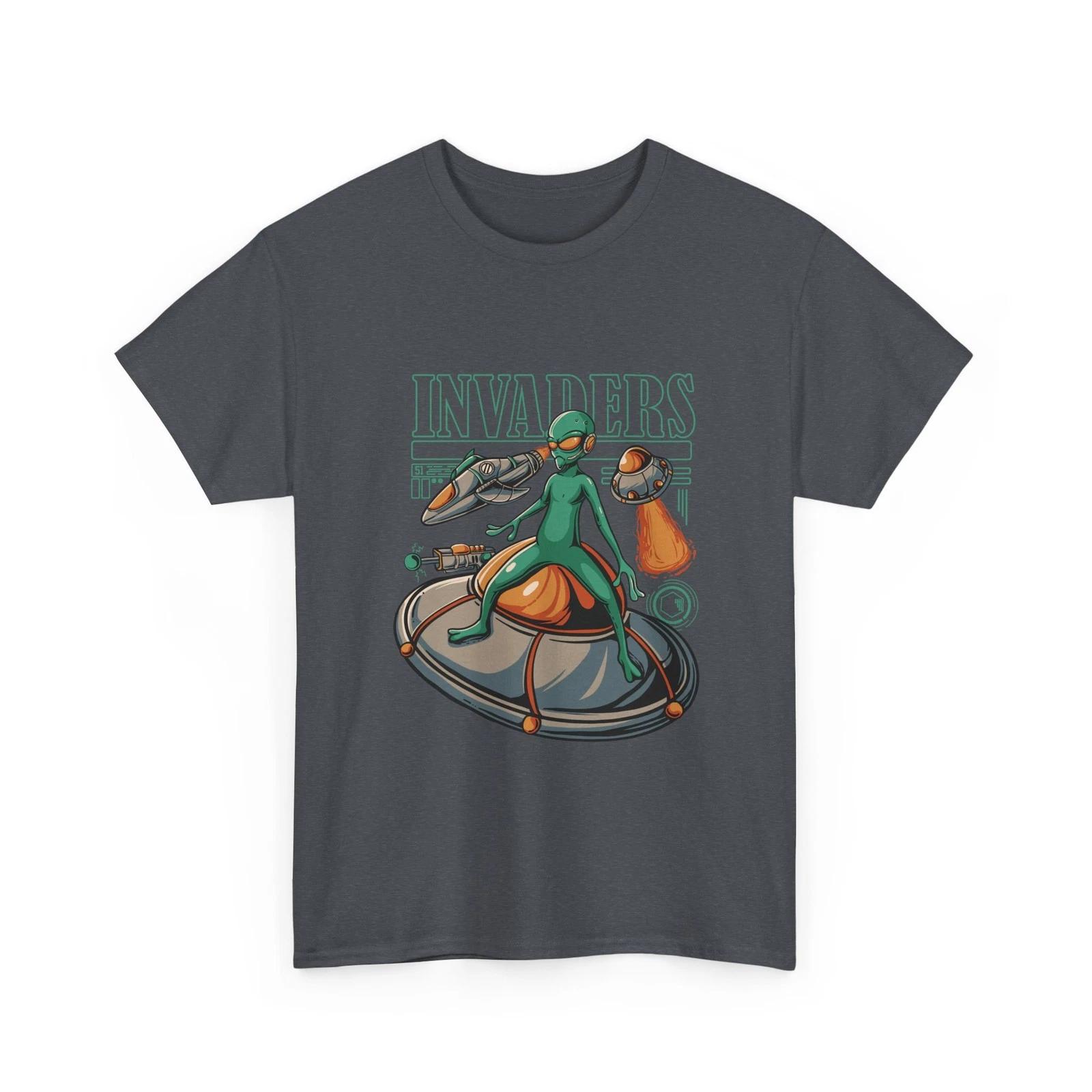 

Alien Invaders astronaut on UFO T-Shirt | retro space illustration, Universe M