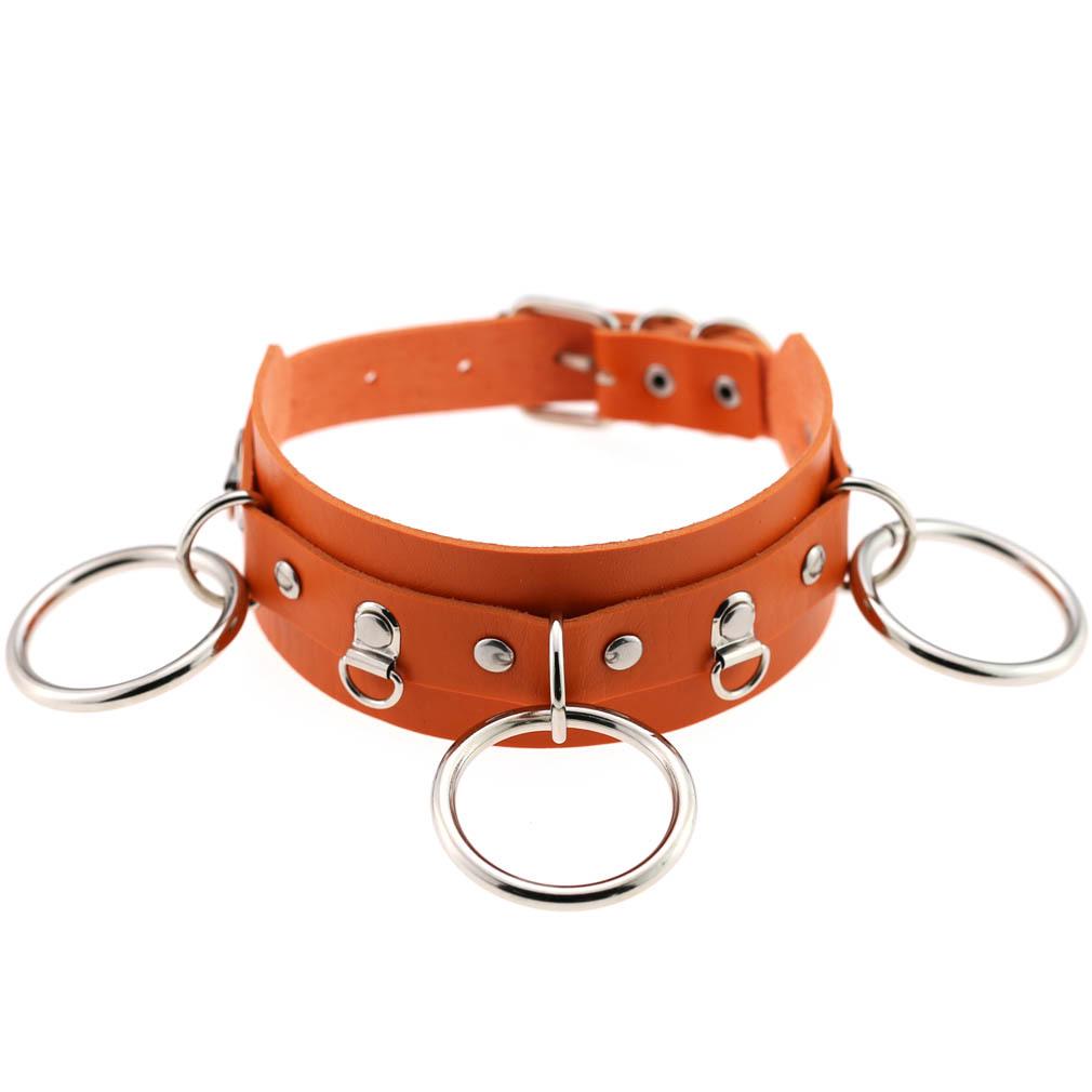Wild O-Ring Leather Choker, Punk PU Circular Ring Clavicle Necklace for Nightclub