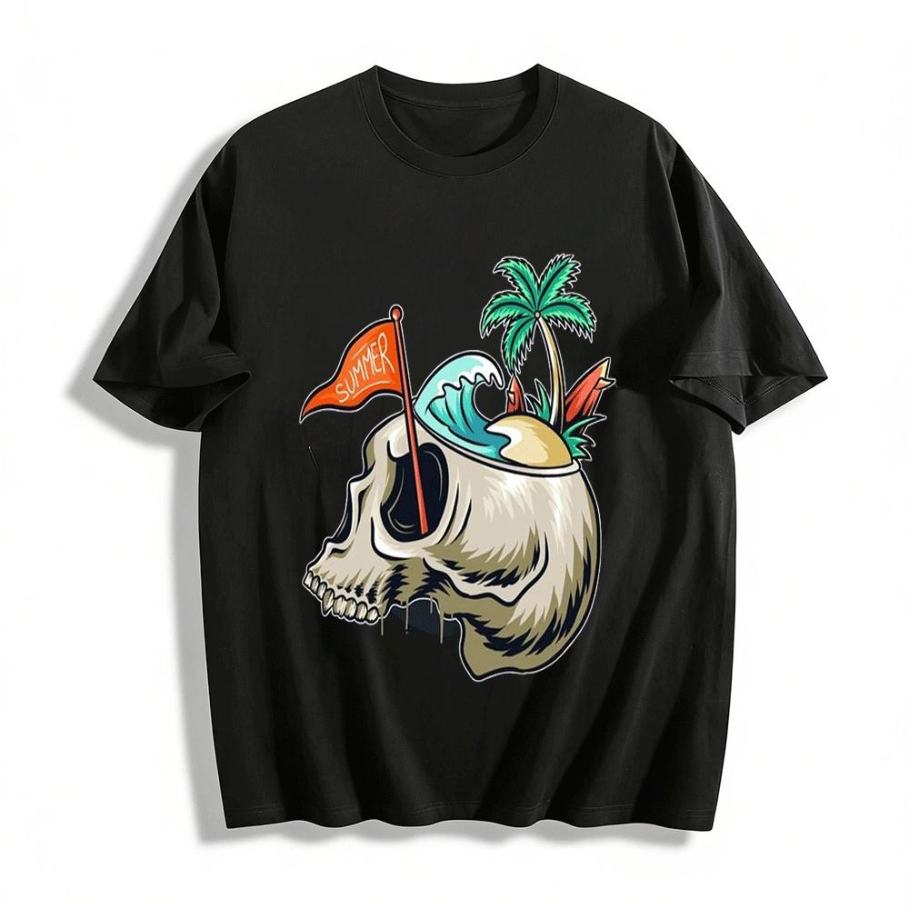 

Skull Island Vacation Style Graphic Print Casual Short Sleeve T-Shirt Pure cotton T-shirt XXS