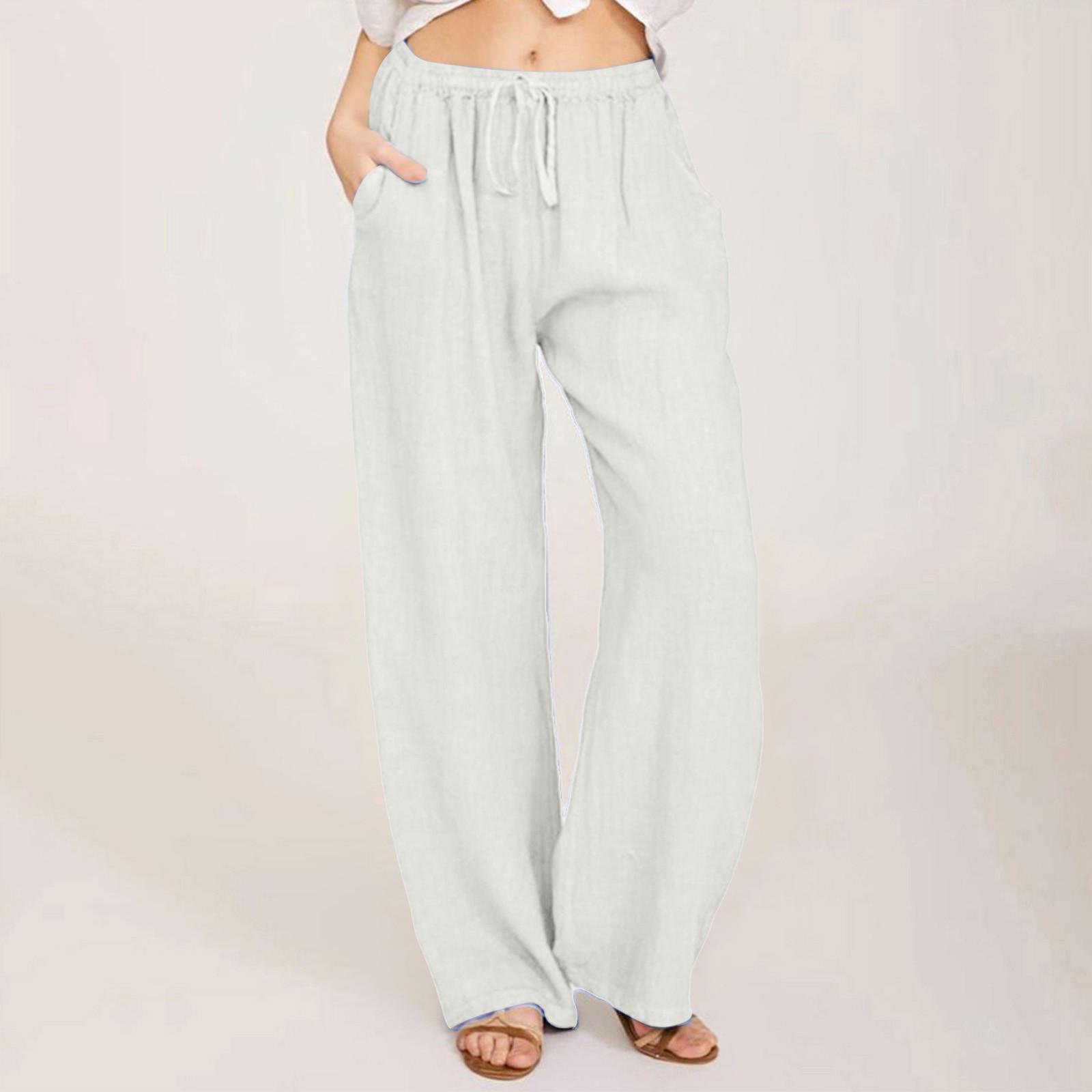 

Модные женские однотонные дышащие повседневные свободные брюки с карманами и прямыми штанинами XL белый