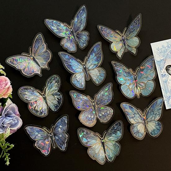 10 Unidades Pegatinas Holográficas de Mariposas Calcomanías de PET Impermeables para Portátiles Botellas de Agua Fundas de Teléfono Manualidades DIY Álbumes de Recortes Diarios Decoración Vintage Bohemia