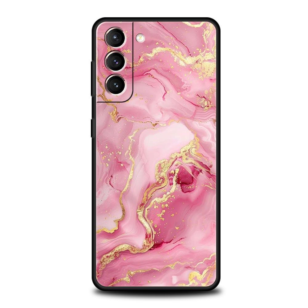 Phone Case For Samsung Galaxy S25 Edge S24 S23 S22 S21 Ultra S20 FE 5G S10 S10E S9 Plus Soft TPU Cover Fashion Gold Pink Marble