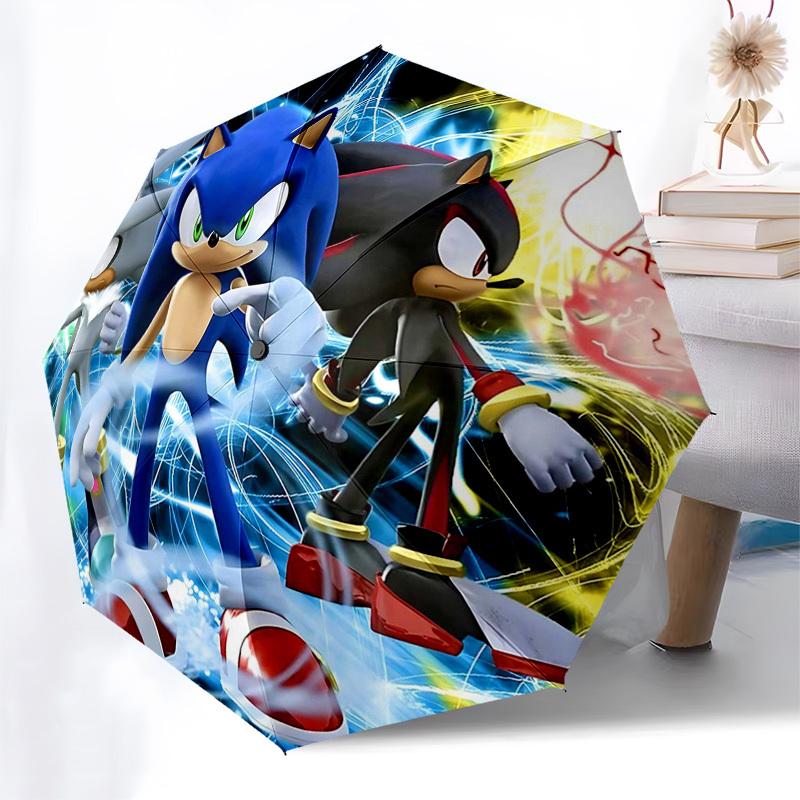 

1pc Sonic the Hedgehog Automatic Folding Umbrella - Portable 3-Fold Design with 8-Bone Iron Frame for Outdoor Use, Perfect Gift for Fans, Travelers, a