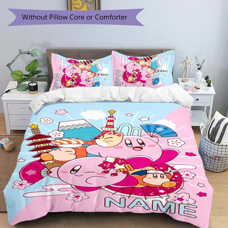 3pcs Kirby Cover Set - Personalized Name, HD Printed Bedding with 1 Cover and 2 Pillowcases - Perfect for Home Decor, Easy Care
