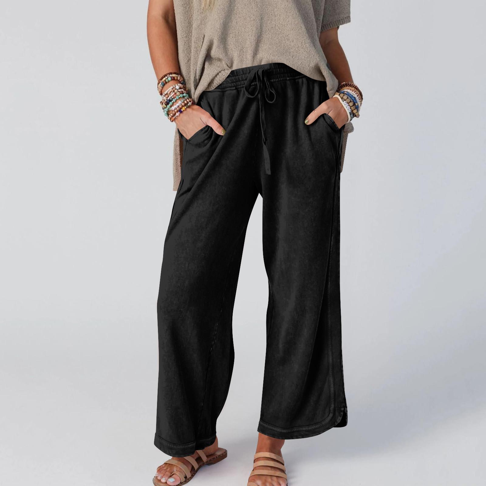 Women’s Fashionable Casual Trousers with Pockets, Wide-Leg Trousers, Casual Sweatpants S