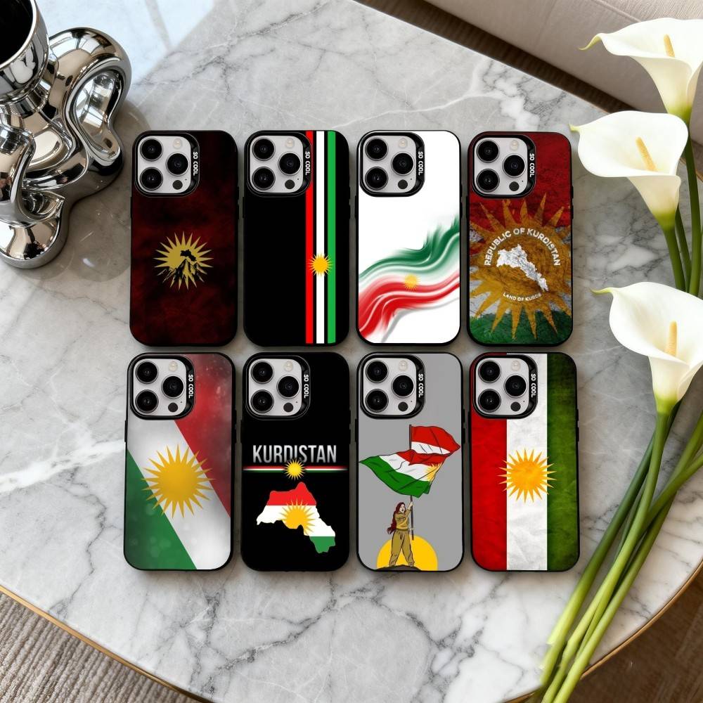 K-Kurdistan-N F-Bandiera-G Custodia per Telefono Per iPhone17,16,15,14,13,12,11 Plus,Pro Max Custodia Nera Caramellata Argentata