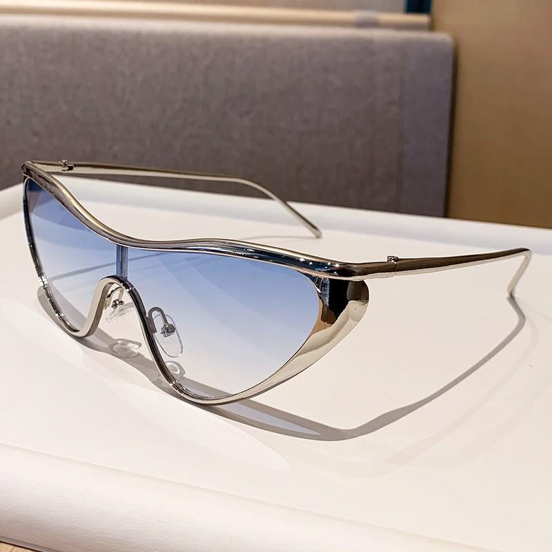 

Geometric Cat Eye Sunglasses With Uv400 Protection For Fashionable Outdoor Wear SilverFrameDoubleBlue