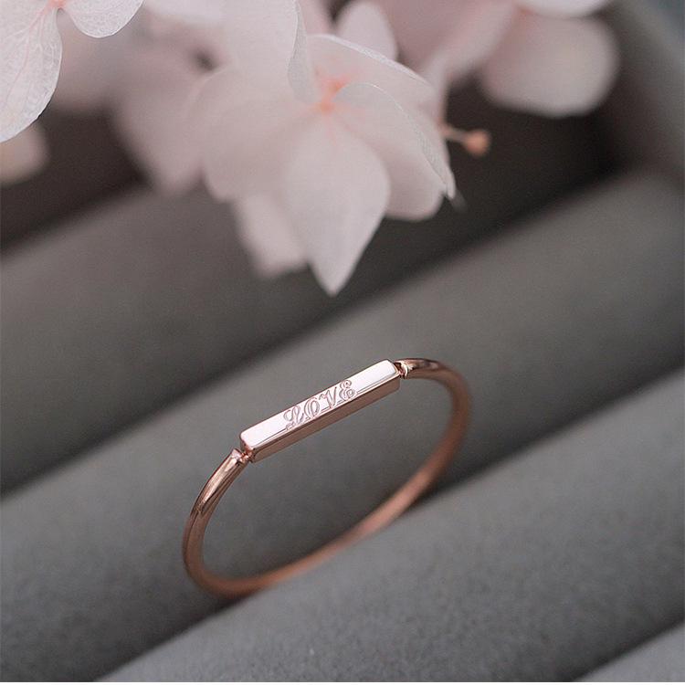 18K Rose Gold Plated LOVE Letter Coil Ring - Korean Style Titanium Steel