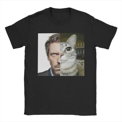House MD Cat Meme T-Shirts Men Fun Cotton Tee Shirt Crewneck Short Sleeve T Shirts Birthday Present Clothes
