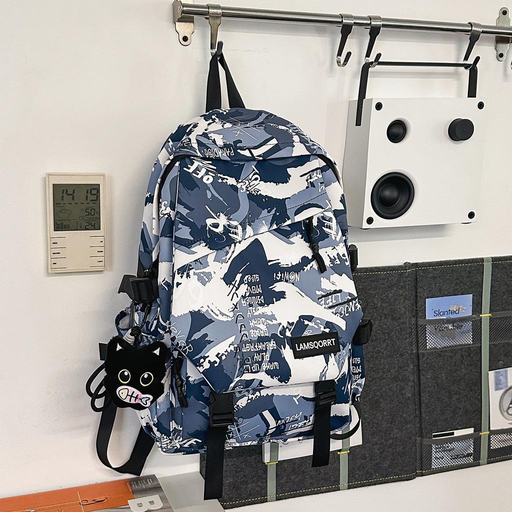 Schoolbag1011 New Large Capacity Graffiti Trendy Cool Leisure Travel Backpack Lightweight Computer Bag Middle and High School Student Backpack
