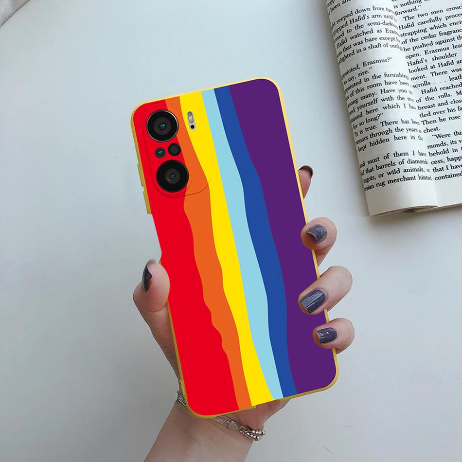 For Xiaomi POCO F3 Case Soft Back Cover Fashion Rainbow Love Heart Silicone Phone Protector Case For Xiaomi mi POCO F3 F 3 Funda