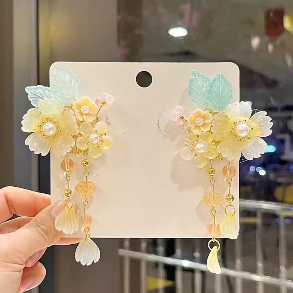 Sweet Pink Hair Clip Chinese Style Flower Tassel Hairpins Styling Accessory Barrette For Girls
