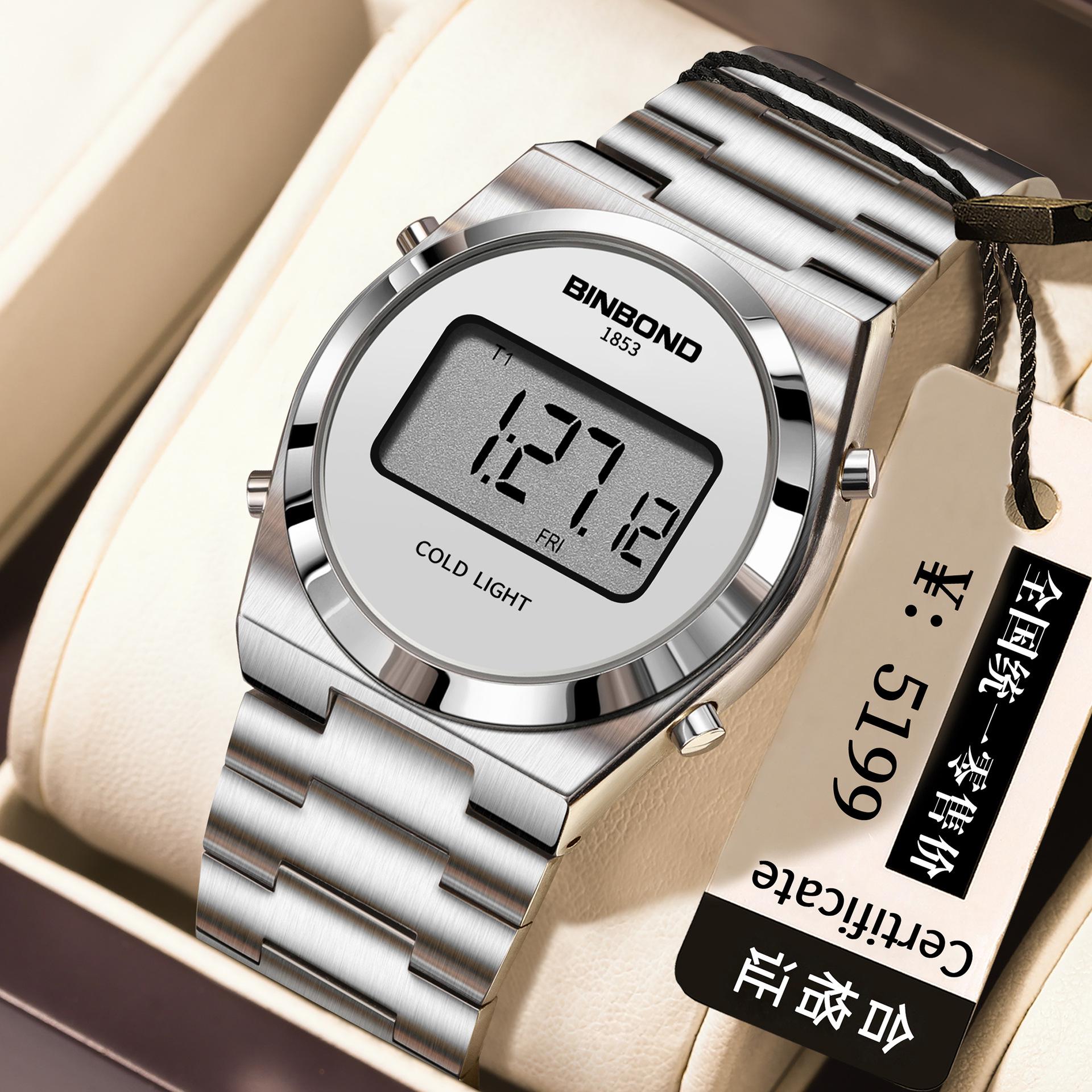 Мужские цифровые водонепроницаемые спортивные часы Binbang с браслетом из нержавеющей стали