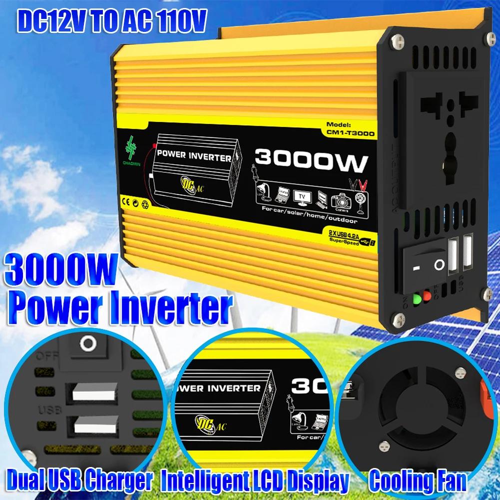 6000W 3000W Car Inverter Modified Sine Wave Voltage Transformer Power Converter DC 12V To AC 110V 220V LCD Display Dual USB Port