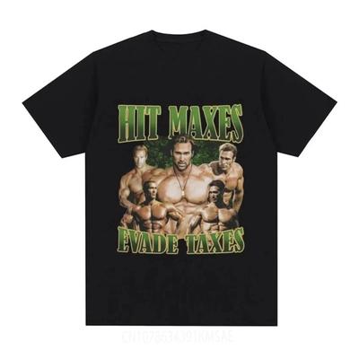 Hit Maxes Evade Taxes Graphic T Shirt Funny Gym Aesthetic Short Sleeve Tee Shirt Men's Cotton Oversized T-shirt New