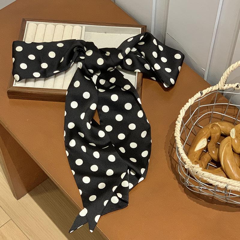 Silk scarf, long strip, high-end sense, retro polka dot neck tie, necktie, versatile streamer, headband, decorative belt.
