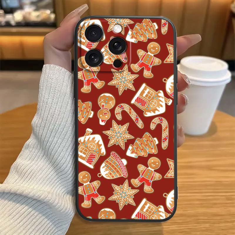 Weihnachts-Cartoon-Muster Handyhülle für Apple iPhone 17 16 16E 15 14 13 12 11 Pro Max Plus Schwarzes Weiches Silikon