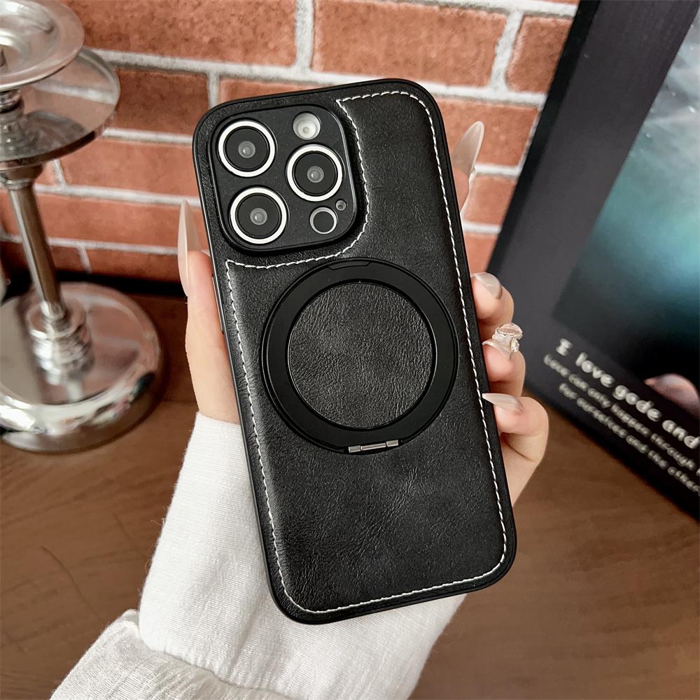 For Magsafe Magnetic  Leather Phone Case For iPhone 17 16 15 14 Pro Max 11 12 13 17Air Plus Matte Stand Holder Back Cover