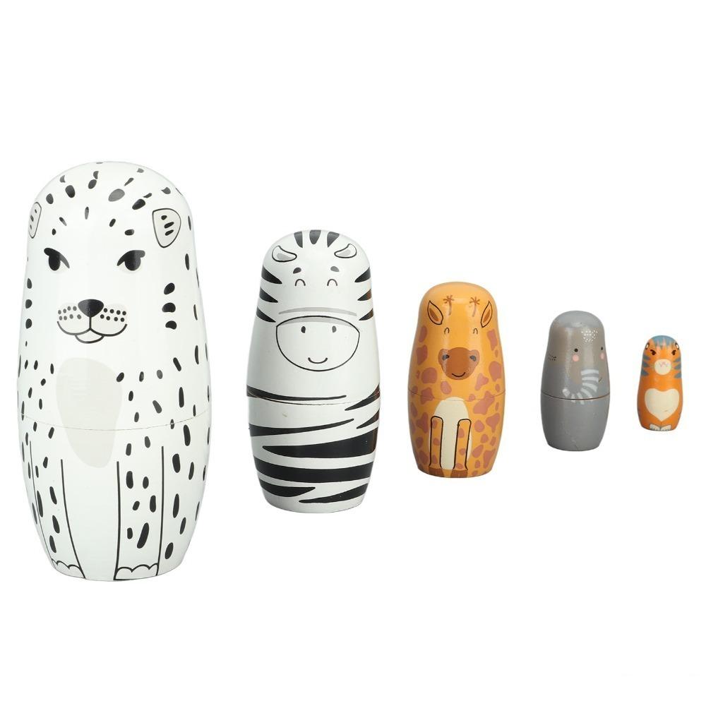 5 Set Handcrafted Build Wooden Animal Nesting Dolls Handmade Wooden Nesting Toy Craft Collection